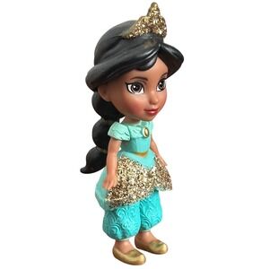 Disney‎ Princess Jasmine 3" Posable Doll Small Action Figure Glitter Dress/Crown